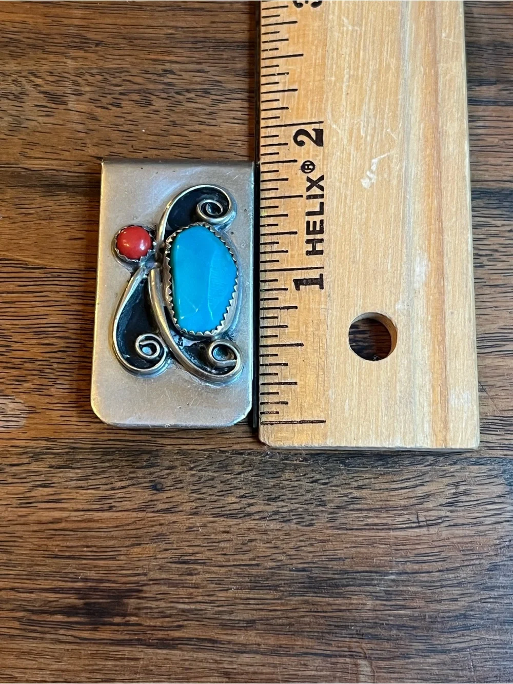 Vintage Sterling Silver Money Clip with Turquoise and Coral Stones